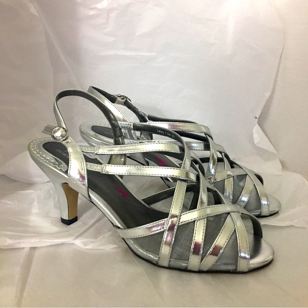 Ros Hommerson scrappy silver slingback sandals heels